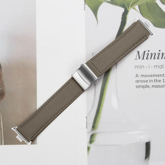 For Xiaomi Smart Bnad 9 Pro / Redmi Watch 5 Lychee Texture Silver Turtle Back Buckle Leather Watch Band(Gray)