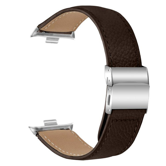 For Xiaomi Smart Bnad 9 Pro / Redmi Watch 5 Lychee Texture Silver Turtle Back Buckle Leather Watch Band(Coffee Color)