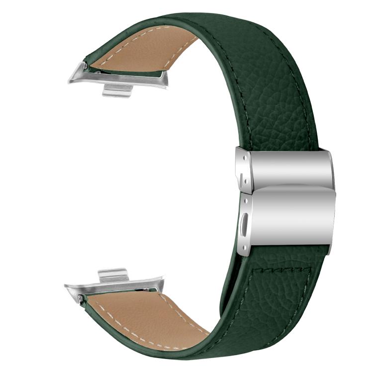 For Xiaomi Smart Bnad 9 Pro / Redmi Watch 5 Lychee Texture Silver Turtle Back Buckle Leather Watch Band(Green)