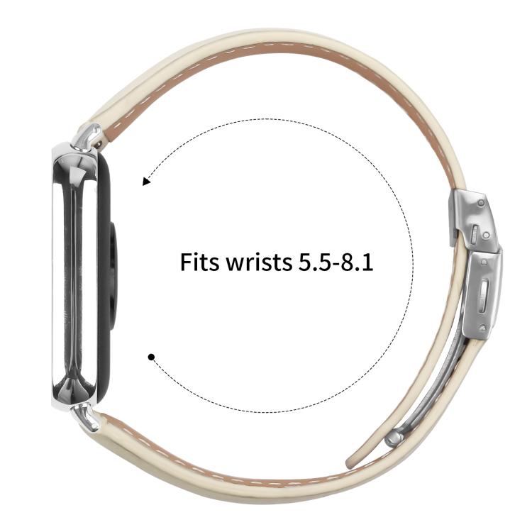 For Xiaomi Smart Bnad 9 Pro / Redmi Watch 5 Lychee Texture Silver Turtle Back Buckle Leather Watch Band(Creamy White)