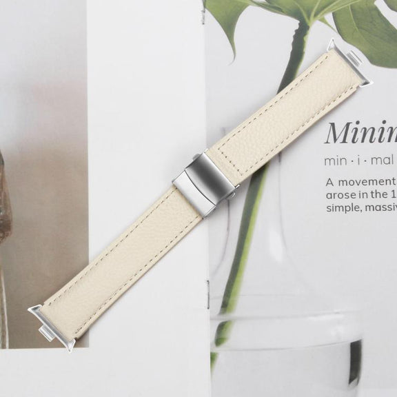 For Xiaomi Smart Bnad 9 Pro / Redmi Watch 5 Lychee Texture Silver Turtle Back Buckle Leather Watch Band(Creamy White)