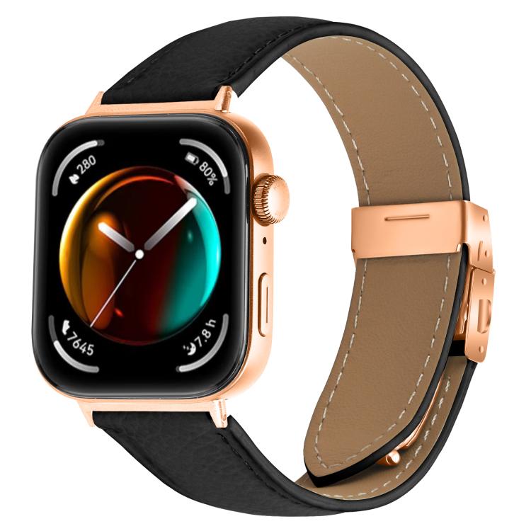 For Huawei Watch Fit 4 / Fit 4 Pro / Fit 3 Lychee Texture Rose Gold Turtle Back Buckle Leather Watch Band(Black) - free shipping - PMC TechLife - Order now!