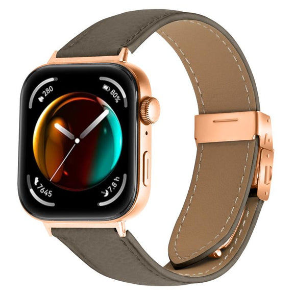 For Huawei Watch Fit 4 / Fit 4 Pro / Fit 3 Lychee Texture Rose Gold Turtle Back Buckle Leather Watch Band(Gray)