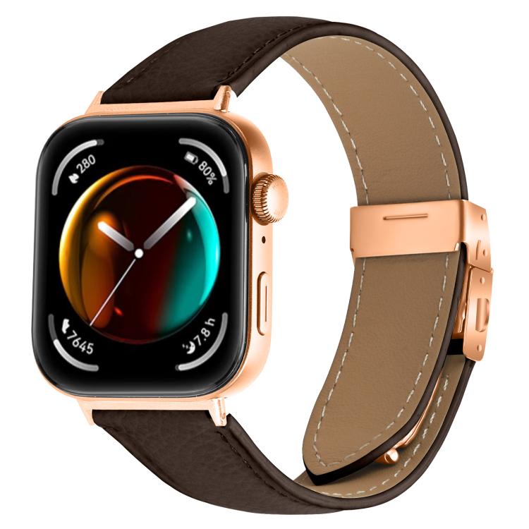 For Huawei Watch Fit 4 / Fit 4 Pro / Fit 3 Lychee Texture Rose Gold Turtle Back Buckle Leather Watch Band(Coffee Color) - free shipping - PMC TechLife - Order now!