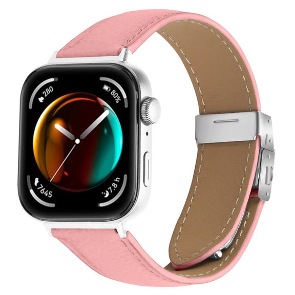 For Huawei Watch Fit 4 / Fit 4 Pro / Fit 3 Lychee Texture Silver Turtle Back Buckle Leather Watch Band(Pink)