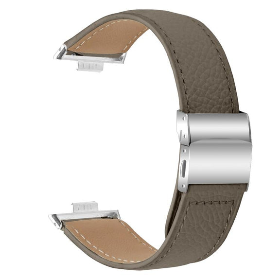 For Huawei Watch Fit 4 / Fit 4 Pro / Fit 3 Lychee Texture Silver Turtle Back Buckle Leather Watch Band(Gray)
