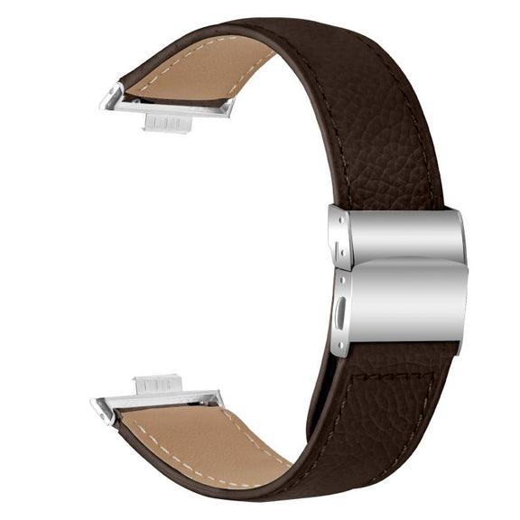 For Huawei Watch Fit 4 / Fit 4 Pro / Fit 3 Lychee Texture Silver Turtle Back Buckle Leather Watch Band(Coffee Color)