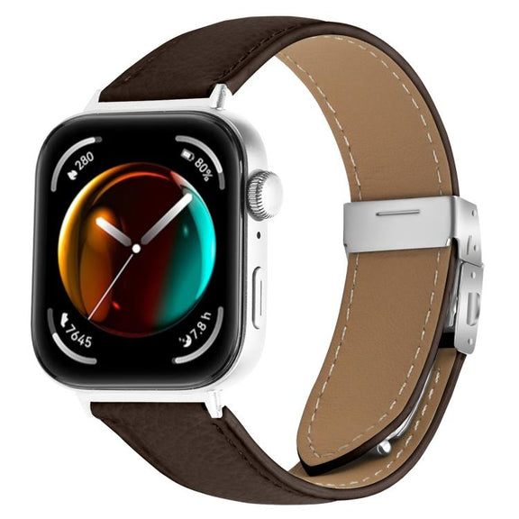 For Huawei Watch Fit 4 / Fit 4 Pro / Fit 3 Lychee Texture Silver Turtle Back Buckle Leather Watch Band(Coffee Color)