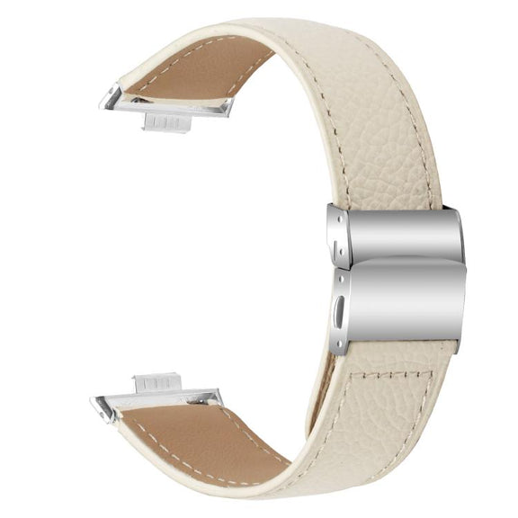 For Huawei Watch Fit 4 / Fit 4 Pro / Fit 3 Lychee Texture Silver Turtle Back Buckle Leather Watch Band(Creamy White)