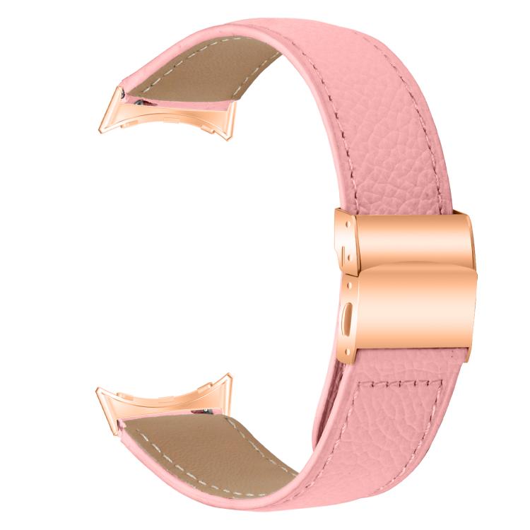 For Google Pixel Watch / Watch 2 / 3 41mm Lychee Texture Rose Gold Turtle Back Buckle Leather Watch Band(Pink)