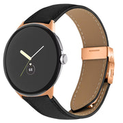For Google Pixel Watch / Watch 2 / 3 41mm Lychee Texture Rose Gold Turtle Back Buckle Leather Watch Band(Black)
