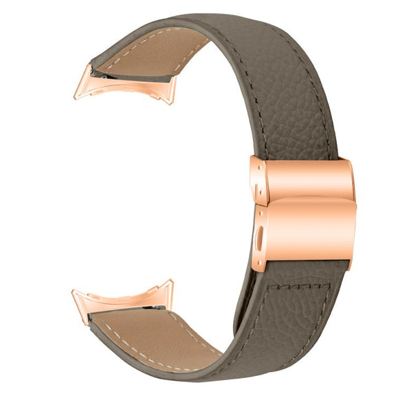 For Google Pixel Watch / Watch 2 / 3 41mm Lychee Texture Rose Gold Turtle Back Buckle Leather Watch Band(Gray)