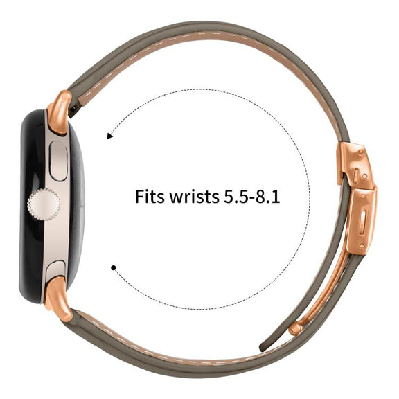 For Google Pixel Watch / Watch 2 / 3 41mm Lychee Texture Rose Gold Turtle Back Buckle Leather Watch Band(Gray)