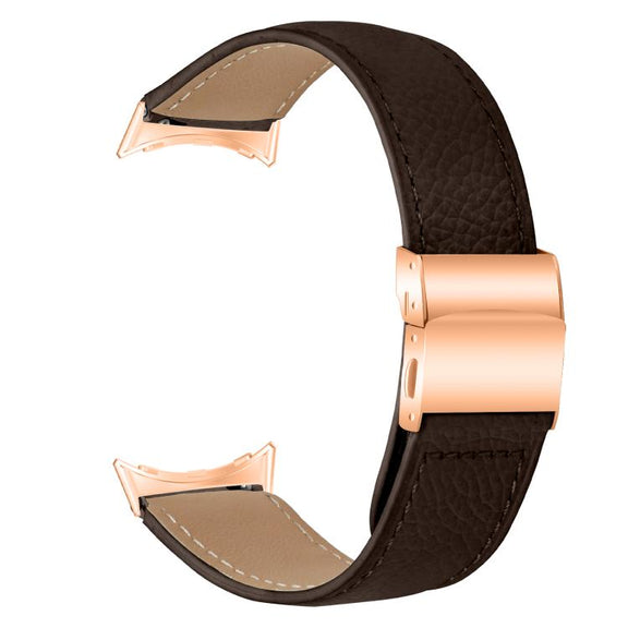 For Google Pixel Watch / Watch 2 / 3 41mm Lychee Texture Rose Gold Turtle Back Buckle Leather Watch Band(Coffee Color)