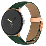 For Google Pixel Watch / Watch 2 / 3 41mm Lychee Texture Rose Gold Turtle Back Buckle Leather Watch Band(Green)