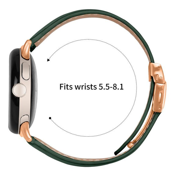 For Google Pixel Watch / Watch 2 / 3 41mm Lychee Texture Rose Gold Turtle Back Buckle Leather Watch Band(Green)