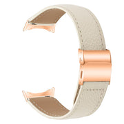 For Google Pixel Watch / Watch 2 / 3 41mm Lychee Texture Rose Gold Turtle Back Buckle Leather Watch Band(Creamy White)