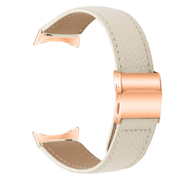 For Google Pixel Watch / Watch 2 / 3 41mm Lychee Texture Rose Gold Turtle Back Buckle Leather Watch Band(Creamy White)