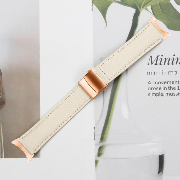For Google Pixel Watch / Watch 2 / 3 41mm Lychee Texture Rose Gold Turtle Back Buckle Leather Watch Band(Creamy White)