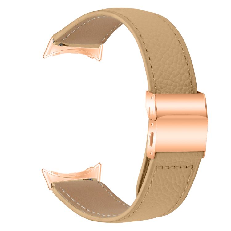 For Google Pixel Watch / Watch 2 / 3 41mm Lychee Texture Rose Gold Turtle Back Buckle Leather Watch Band(Camel)