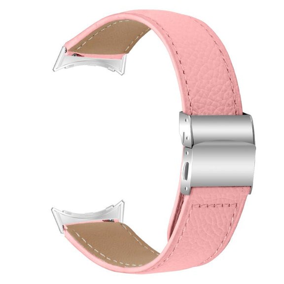 For Google Pixel Watch / Watch 2 / 3 41mm Lychee Texture Silver Turtle Back Buckle Leather Watch Band(Pink)