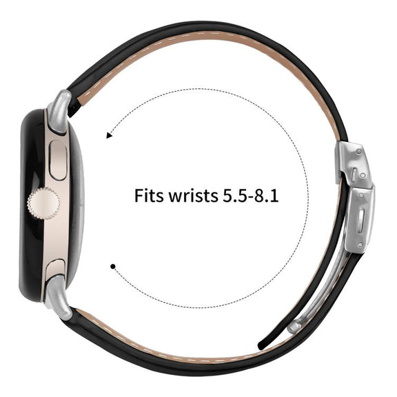 For Google Pixel Watch / Watch 2 / 3 41mm Lychee Texture Silver Turtle Back Buckle Leather Watch Band(Black)