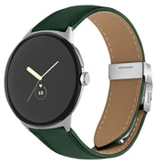 For Google Pixel Watch / Watch 2 / 3 41mm Lychee Texture Silver Turtle Back Buckle Leather Watch Band(Green)