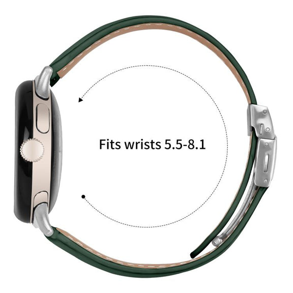 For Google Pixel Watch / Watch 2 / 3 41mm Lychee Texture Silver Turtle Back Buckle Leather Watch Band(Green)