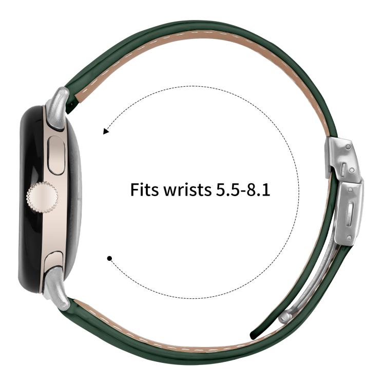For Google Pixel Watch / Watch 2 / 3 41mm Lychee Texture Silver Turtle Back Buckle Leather Watch Band(Green)
