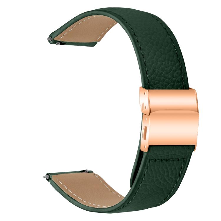 20mm Lychee Texture Rose Gold Turtle Back Buckle Leather Watch Band(Green) - free shipping - PMC TechLife - Order now!