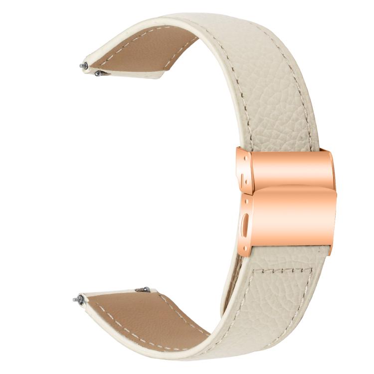 20mm Lychee Texture Rose Gold Turtle Back Buckle Leather Watch Band(Creamy White) - free shipping - PMC TechLife - Order now!