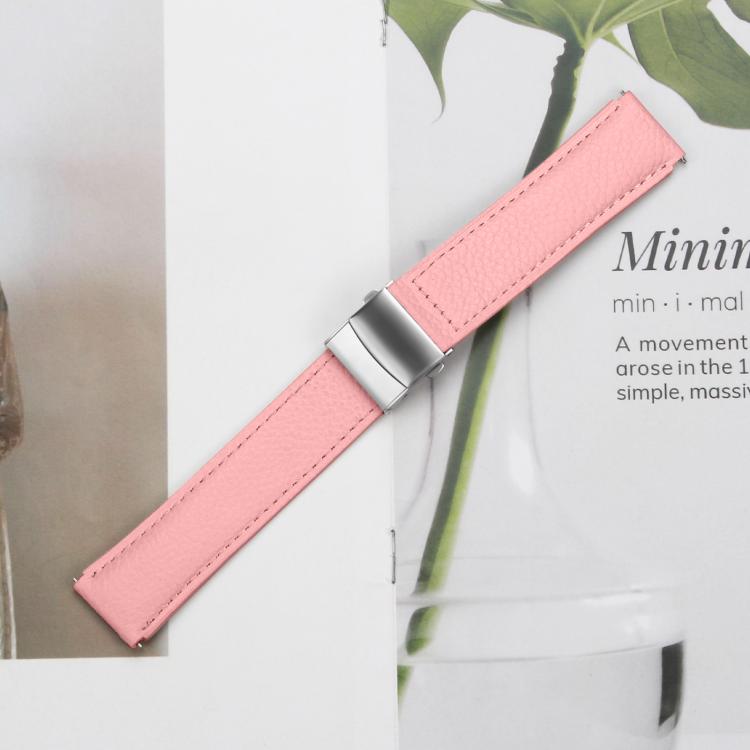 20mm Lychee Texture Silver Turtle Back Buckle Leather Watch Band(Pink) - free shipping - PMC TechLife - Order now!
