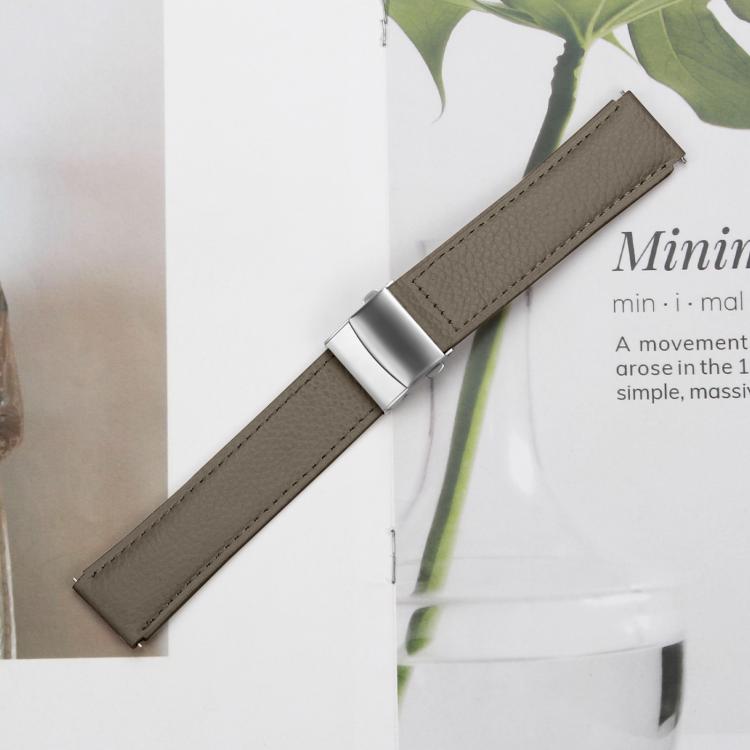 20mm Lychee Texture Silver Turtle Back Buckle Leather Watch Band(Gray) - free shipping - PMC TechLife - Order now!