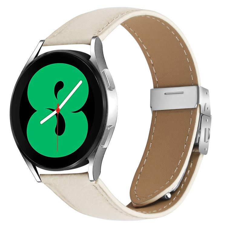 20mm Lychee Texture Silver Turtle Back Buckle Leather Watch Band(Creamy White) - free shipping - PMC TechLife - Order now!