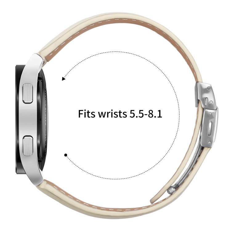 20mm Lychee Texture Silver Turtle Back Buckle Leather Watch Band(Creamy White) - free shipping - PMC TechLife - Order now!