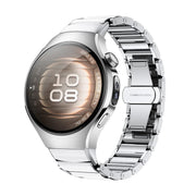 For Huawei Watch 5 42mm Butterfly Buckle Ceramic White Metal Watch Band(Silver White)