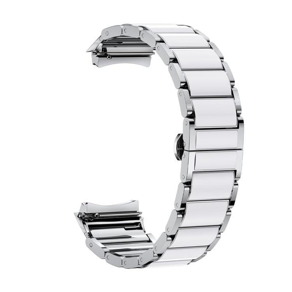 For Huawei Watch 5 42mm Butterfly Buckle Ceramic White Metal Watch Band(Silver White)