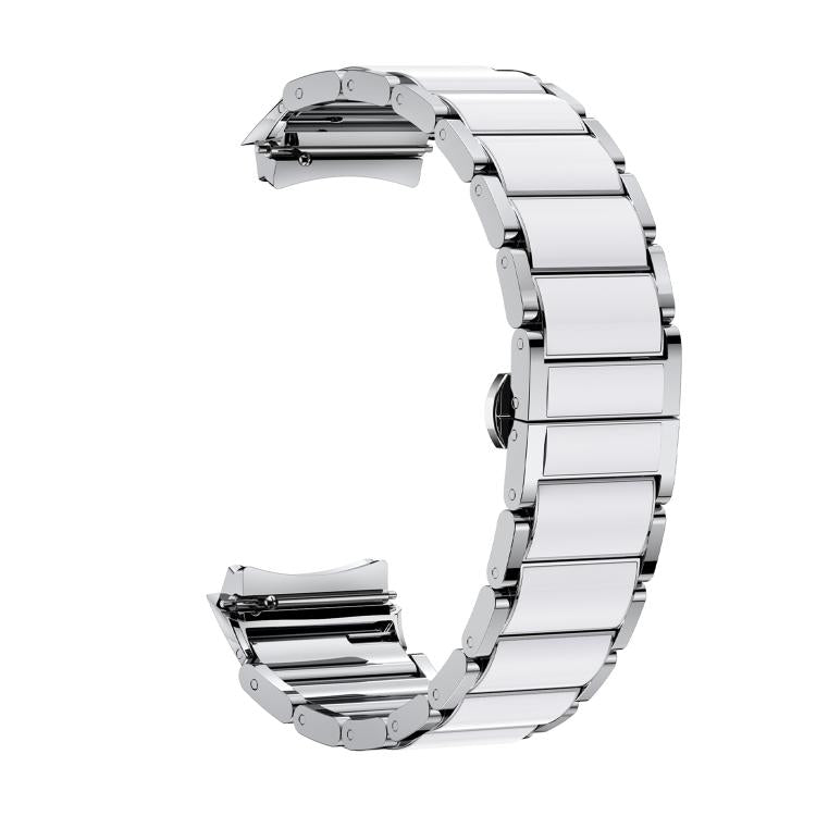 For Huawei Watch 5 42mm Butterfly Buckle Ceramic White Metal Watch Band(Silver White)
