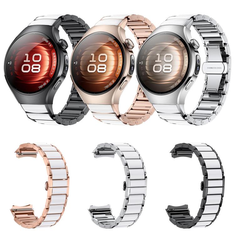 For Huawei Watch 5 42mm Butterfly Buckle Ceramic White Metal Watch Band(Silver White) - free shipping - PMC TechLife - Order now!