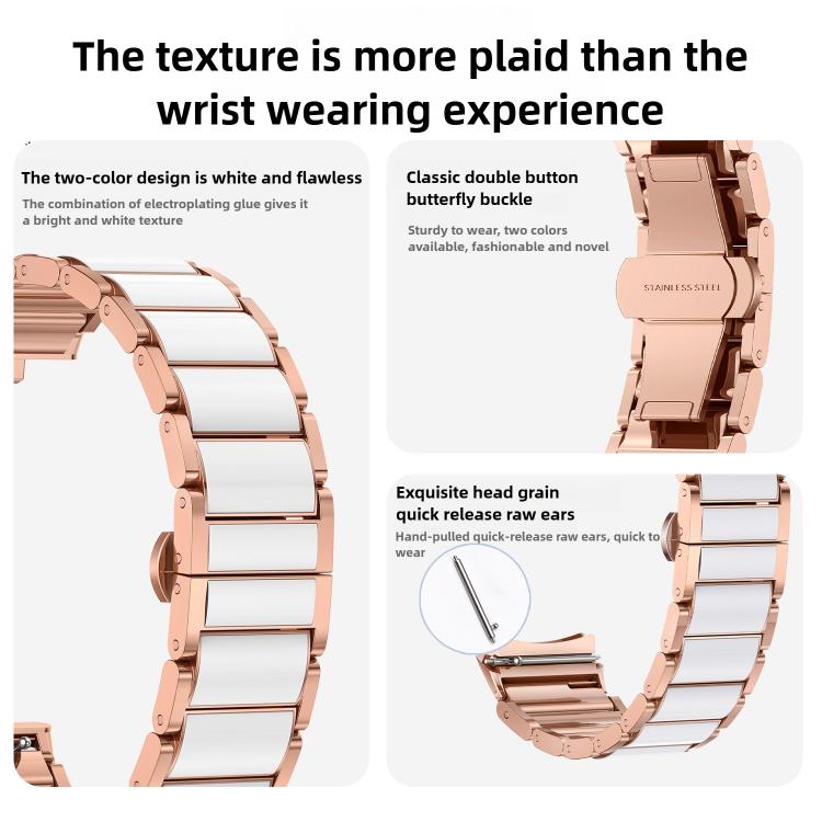 For Huawei Watch 5 42mm Butterfly Buckle Ceramic White Metal Watch Band(Silver White) - free shipping - PMC TechLife - Order now!