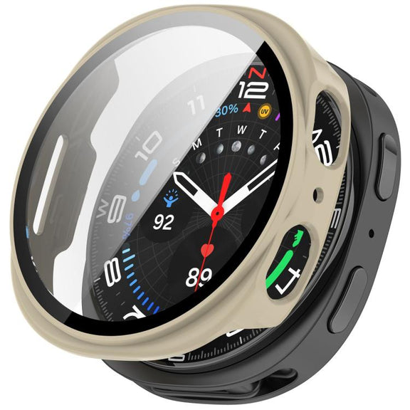 For Samsung Galaxy Watch 8 44mm Tempered Film Integrated PC Watch Cover(Ivory White)