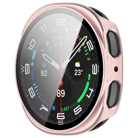 For Samsung Galaxy Watch 8 44mm Tempered Film Integrated PC Watch Cover(Frosted Pink)