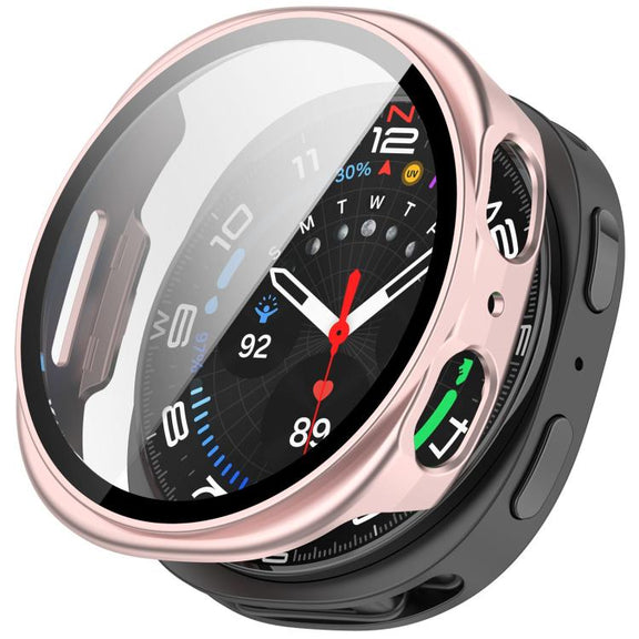 For Samsung Galaxy Watch 8 44mm Tempered Film Integrated PC Watch Cover(Frosted Pink)