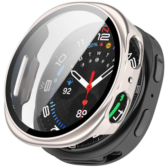 For Samsung Galaxy Watch 8 44mm Tempered Film Integrated PC Watch Cover(Frosted Starlight)