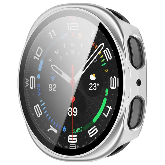 For Samsung Galaxy Watch 8 40mm Tempered Film Integrated PC Watch Cover(Frosted Silver)