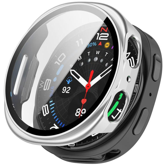For Samsung Galaxy Watch 8 40mm Tempered Film Integrated PC Watch Cover(Frosted Silver)