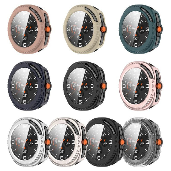 For Samsung Galaxy Watch 8 44mm Tempered Film Integrated PC Watch Cover(Frosted Pink)