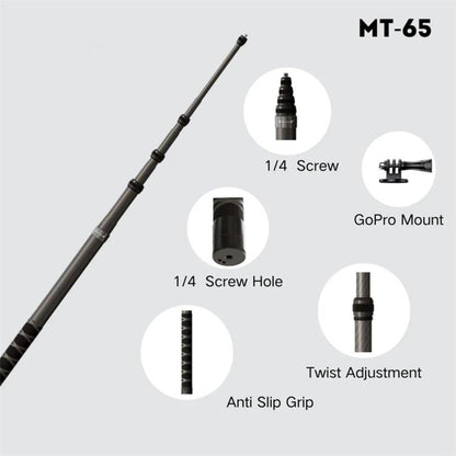 JMARY MT-65 For Action Cameras 3m Carbon Fiber Selfie Stick Monopod 5 Section Extension Pole - free shipping - PMC Jewellery - Order now!