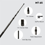 JMARY MT-65 For Action Cameras 3m Carbon Fiber Selfie Stick Monopod 5 Section Extension Pole