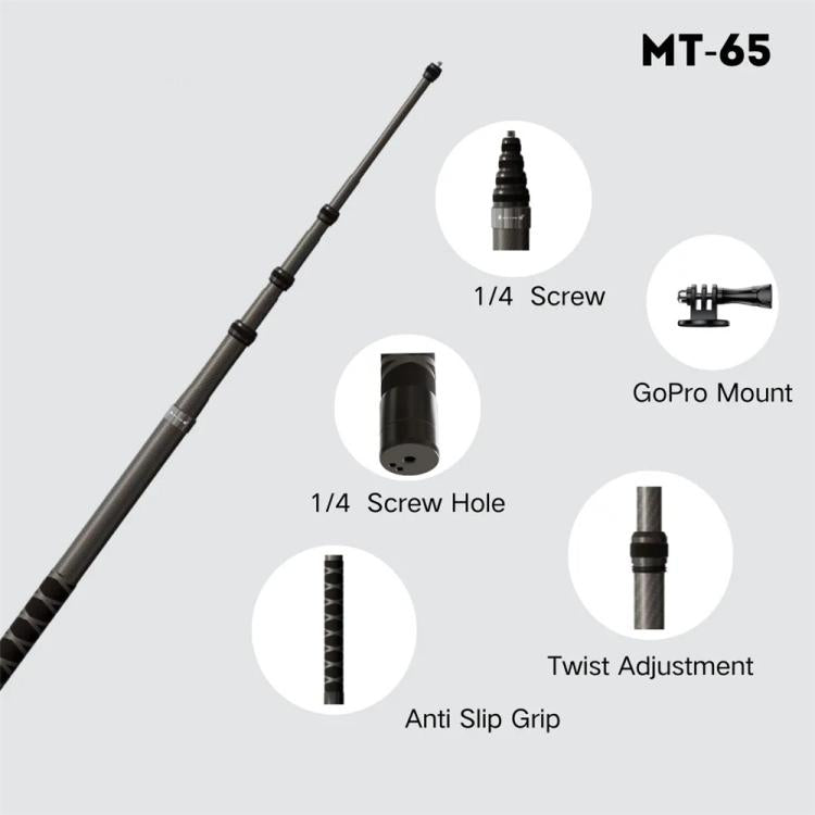 JMARY MT-65 For Action Cameras 3m Carbon Fiber Selfie Stick Monopod 5 Section Extension Pole